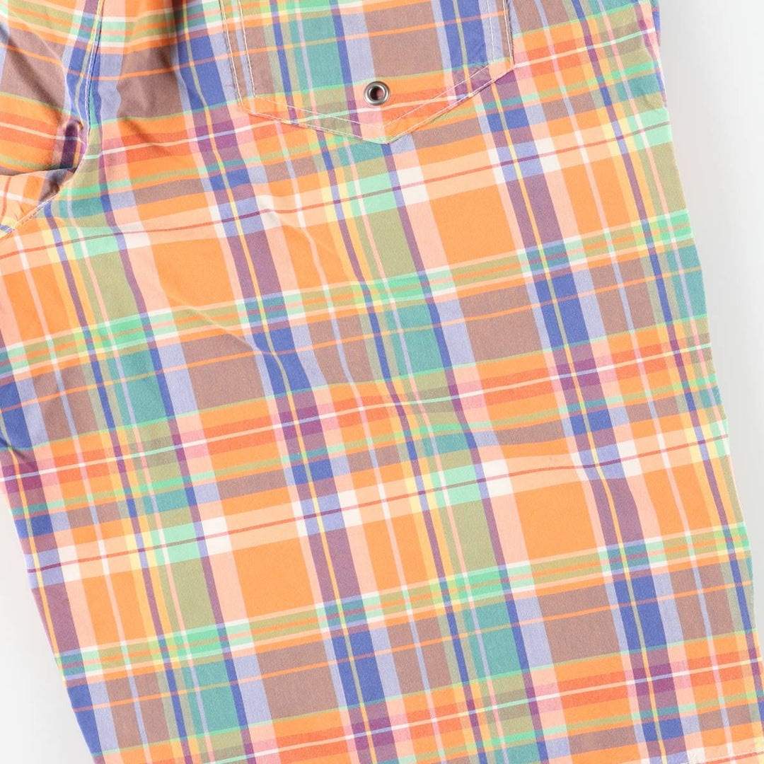 Ralph Lauren POLO by Ralph Lauren Check Pattern Swim Shorts (Men's Size M) cotton orange type Vintage Second Hand