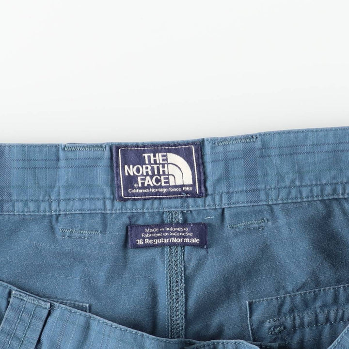 The North Face Check Pattern Cargo Shorts, Half Pants, Cargo Pockets, Men's W36 (approx.), Vintage cotton blue type Vintage Second Hand