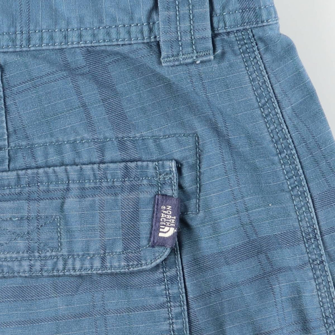 The North Face Check Pattern Cargo Shorts, Half Pants, Cargo Pockets, Men's W36 (approx.), Vintage cotton blue type Vintage Second Hand