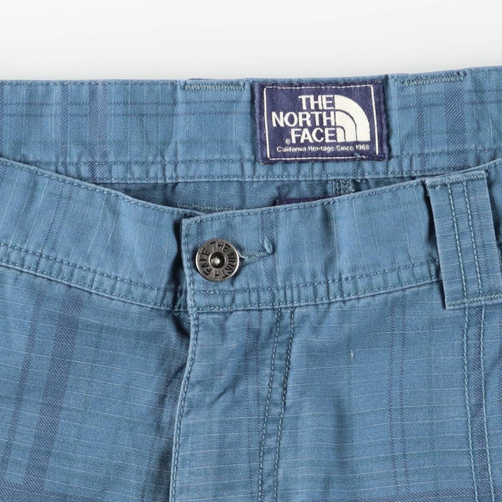 The North Face Check Pattern Cargo Shorts, Half Pants, Cargo Pockets, Men's W36 (approx.), Vintage cotton blue type Vintage Second Hand