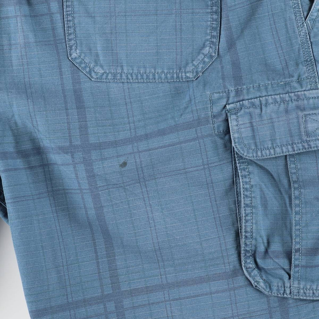 The North Face Check Pattern Cargo Shorts, Half Pants, Cargo Pockets, Men's W36 (approx.), Vintage cotton blue type Vintage Second Hand