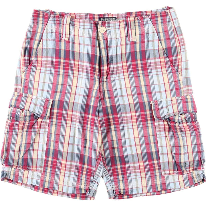 Ralph Lauren POLO JEANS COMPANY Madras Check Cargo Shorts, Half Pants, Cargo Pockets, Men's W32 (approx.) cotton red type Vintage Second Hand