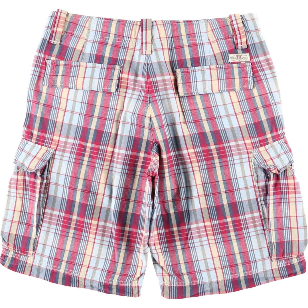Ralph Lauren POLO JEANS COMPANY Madras Check Cargo Shorts, Half Pants, Cargo Pockets, Men's W32 (approx.) cotton red type Vintage Second Hand