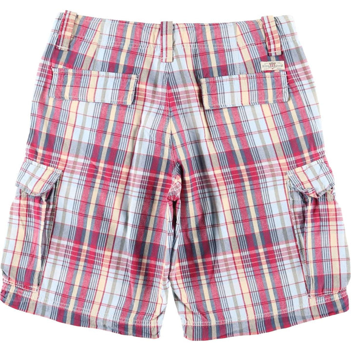 Ralph Lauren POLO JEANS COMPANY Madras Check Cargo Shorts, Half Pants, Cargo Pockets, Men's W32 (approx.) cotton red type Vintage Second Hand