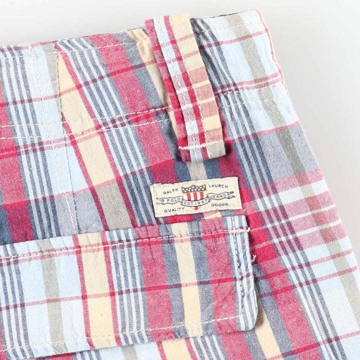 Ralph Lauren POLO JEANS COMPANY Madras Check Cargo Shorts, Half Pants, Cargo Pockets, Men's W32 (approx.) cotton red type Vintage Second Hand