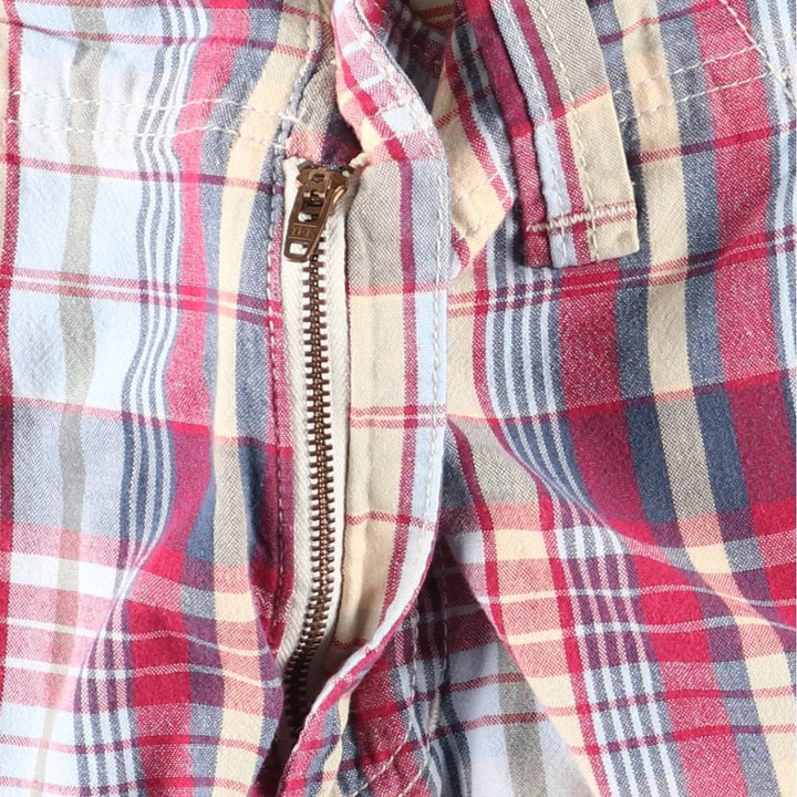Ralph Lauren POLO JEANS COMPANY Madras Check Cargo Shorts, Half Pants, Cargo Pockets, Men's W32 (approx.) cotton red type Vintage Second Hand