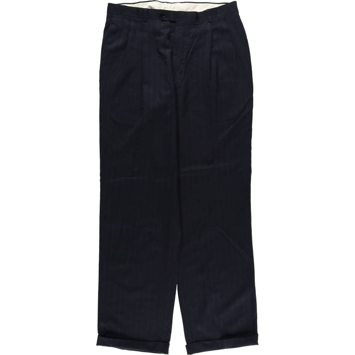 Striped Pattern Two-Pleat Wool Trousers, Men's Size W33 (approx.), Vintage wool black type Vintage Second Hand