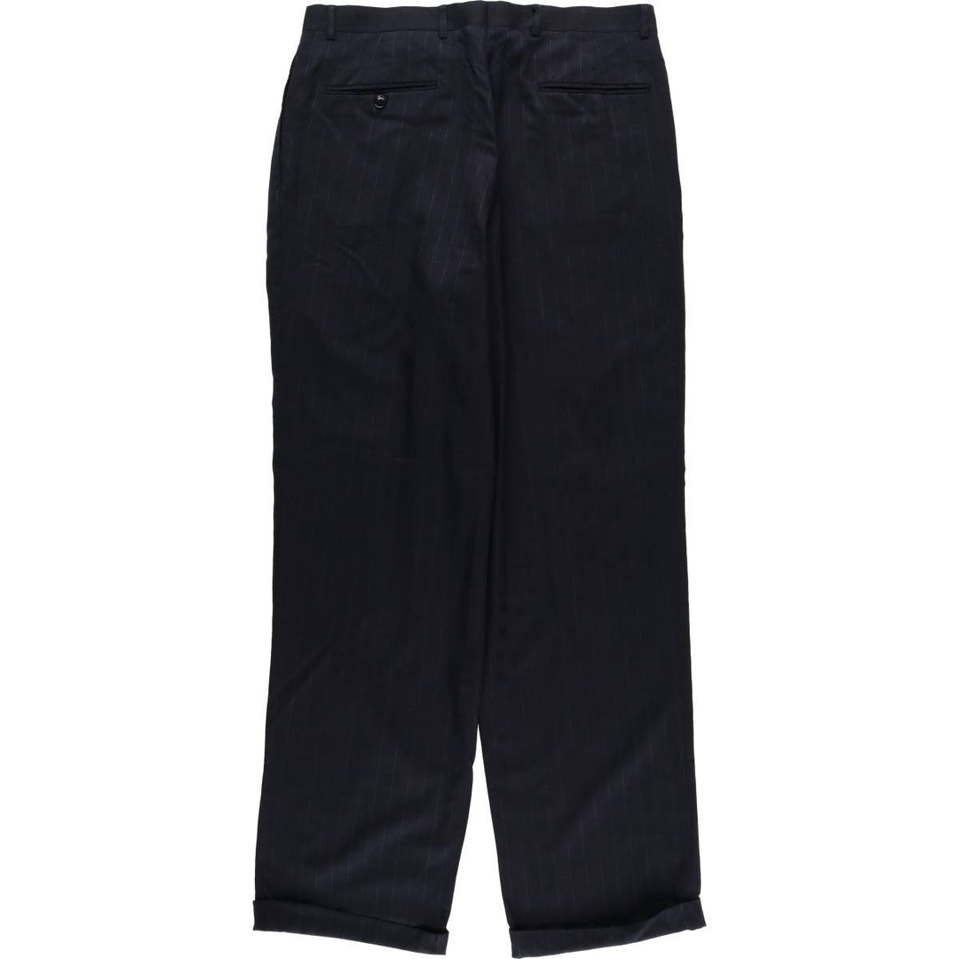 Striped Pattern Two-Pleat Wool Trousers, Men's Size W33 (approx.), Vintage wool black type Vintage Second Hand