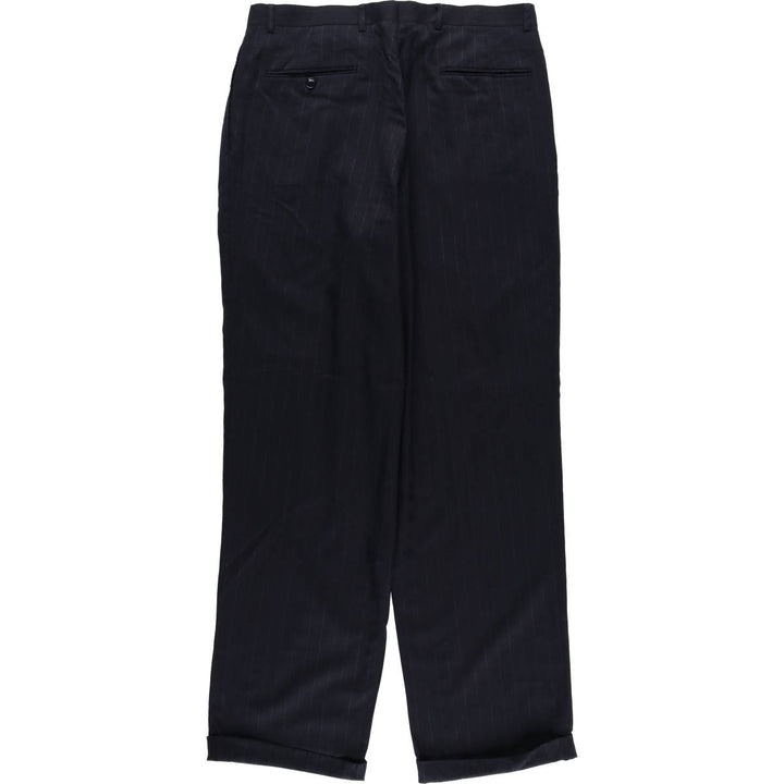 Striped Pattern Two-Pleat Wool Trousers, Men's Size W33 (approx.), Vintage wool black type Vintage Second Hand