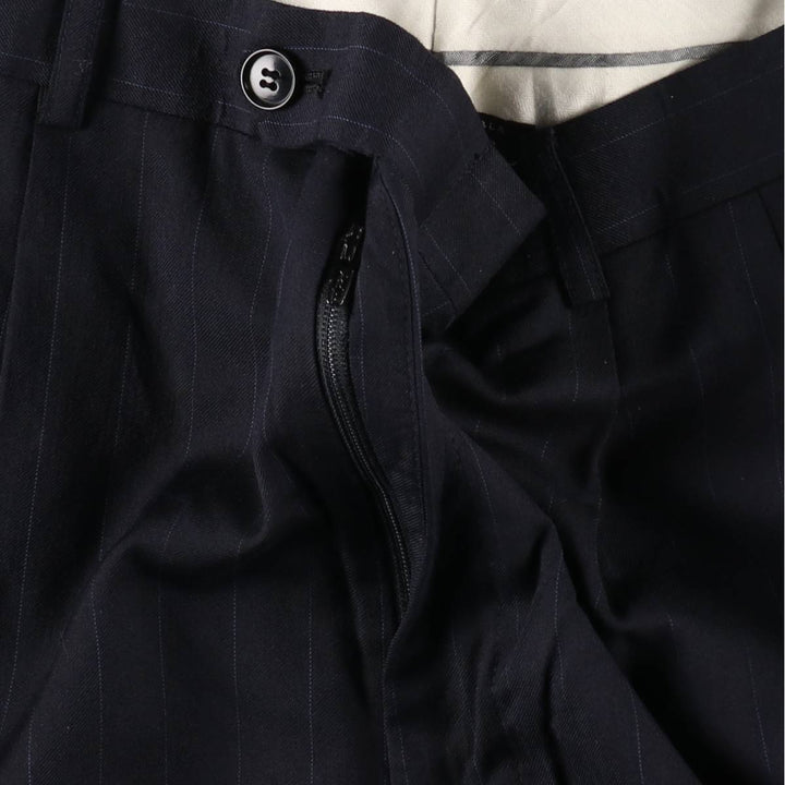 Striped Pattern Two-Pleat Wool Trousers, Men's Size W33 (approx.), Vintage wool black type Vintage Second Hand