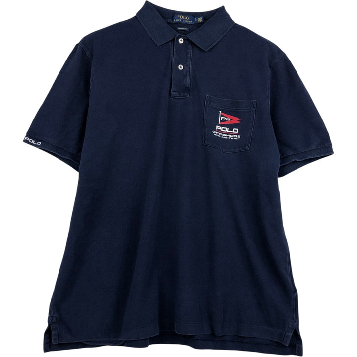Ralph Lauren POLO RALPH LAUREN CLASSIC FIT short sleeve polo shirt for men size L cotton navy blue type Vintage Second Hand
