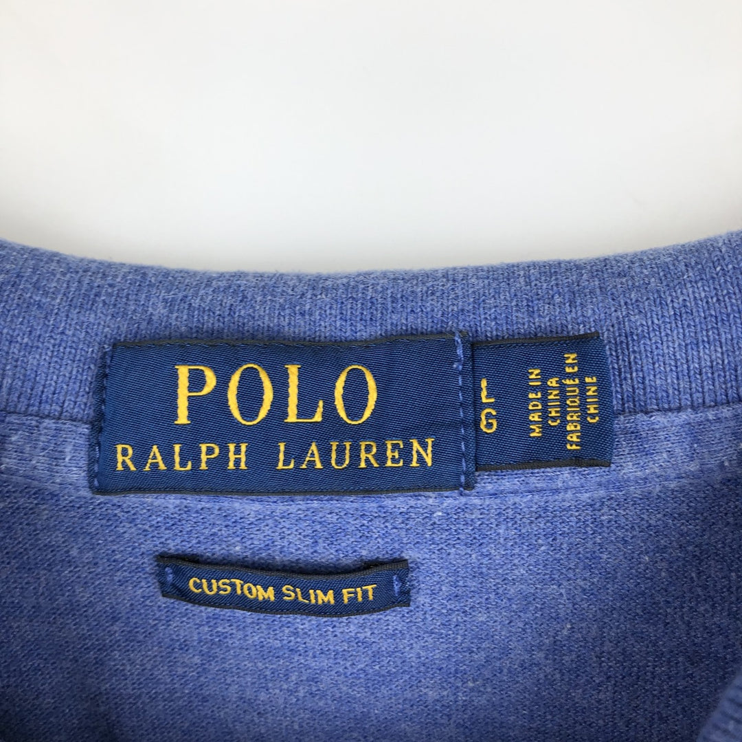 Ralph Lauren POLO RALPH LAUREN CUSTOM SLIM FIT short sleeve polo shirt, men's size L cotton blue type Vintage Second Hand
