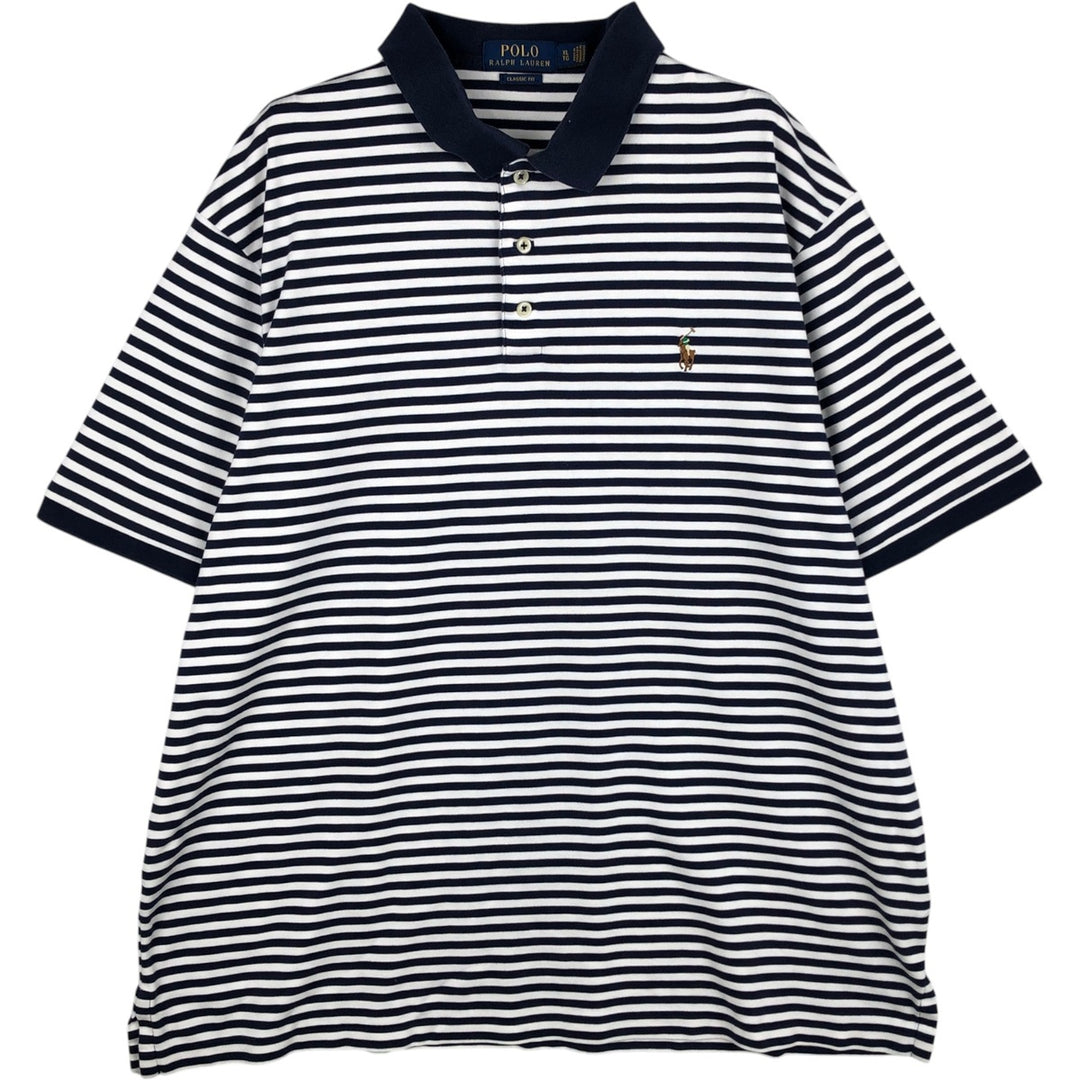 Ralph Lauren POLO RALPH LAUREN Short Sleeve Striped Polo Shirt Men's XL cotton navy blue type Vintage Second Hand
