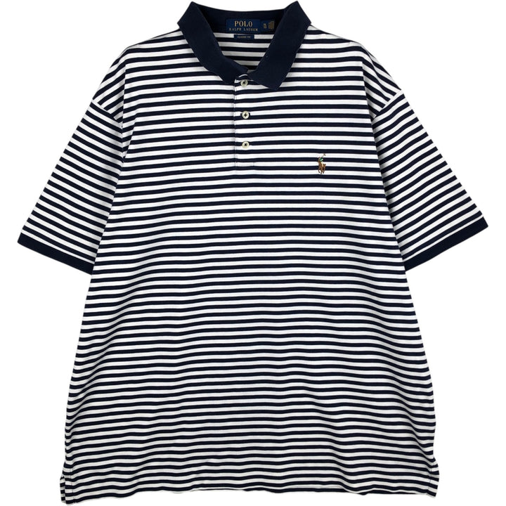 Ralph Lauren POLO RALPH LAUREN Short Sleeve Striped Polo Shirt Men's XL cotton navy blue type Vintage Second Hand
