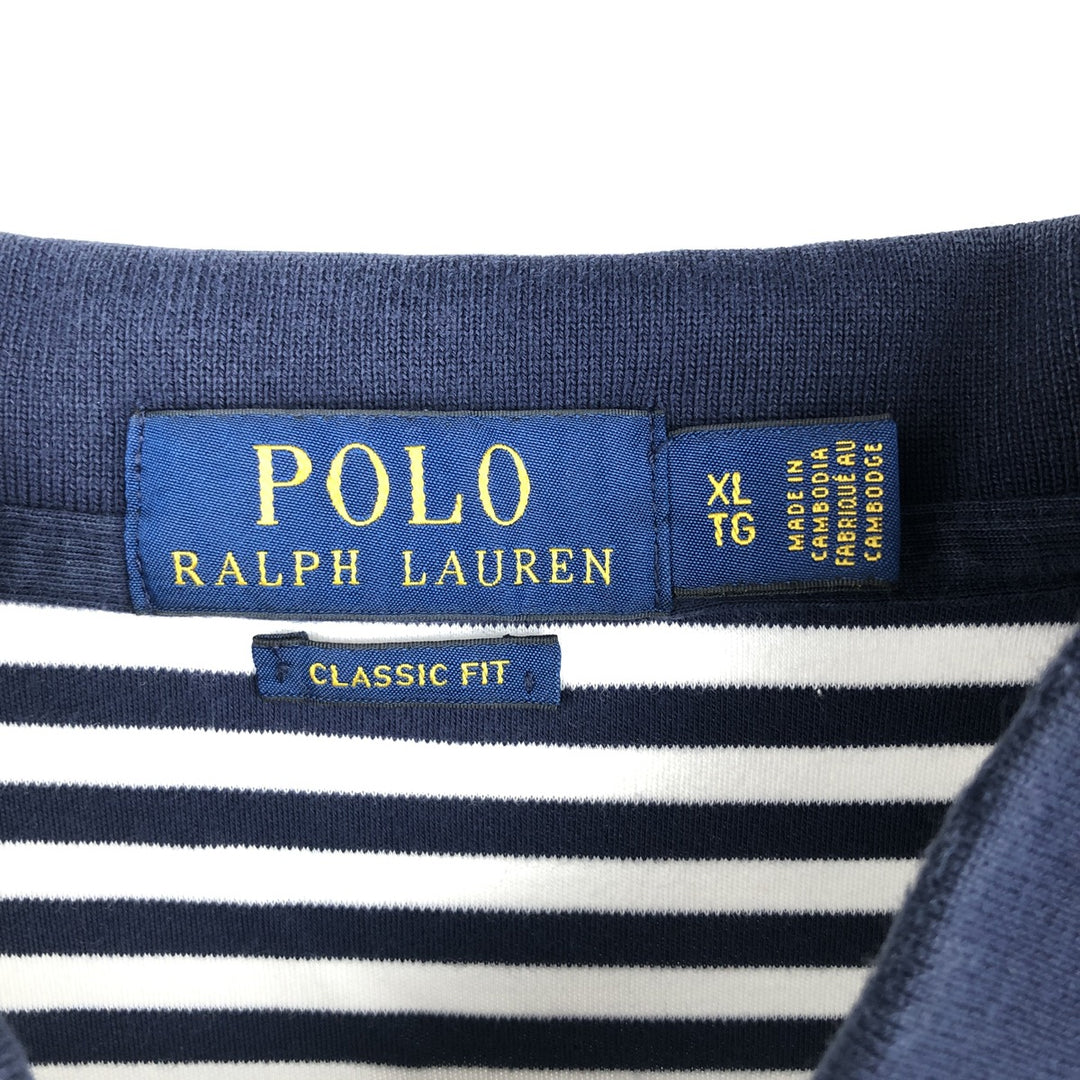 Ralph Lauren POLO RALPH LAUREN Short Sleeve Striped Polo Shirt Men's XL cotton navy blue type Vintage Second Hand