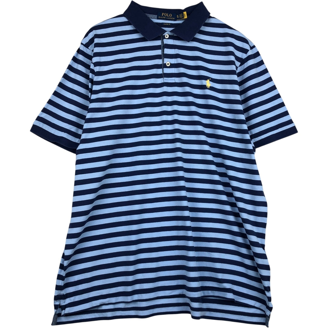 Ralph Lauren POLO RALPH LAUREN CLASSIC FIT short sleeve striped polo shirt men's XL equivalent cotton Blue type light blue Vintage Second Hand