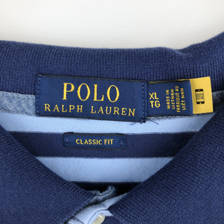 Ralph Lauren POLO RALPH LAUREN CLASSIC FIT short sleeve striped polo shirt men's XL equivalent cotton Blue type light blue Vintage Second Hand
