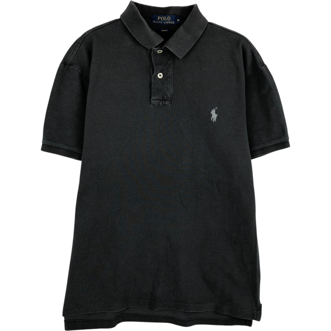 Ralph Lauren POLO RALPH LAUREN SLIM FIT short sleeve polo shirt, men's size M cotton Charcoal Vintage Second Hand