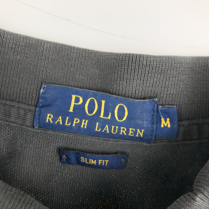Ralph Lauren POLO RALPH LAUREN SLIM FIT short sleeve polo shirt, men's size M cotton Charcoal Vintage Second Hand