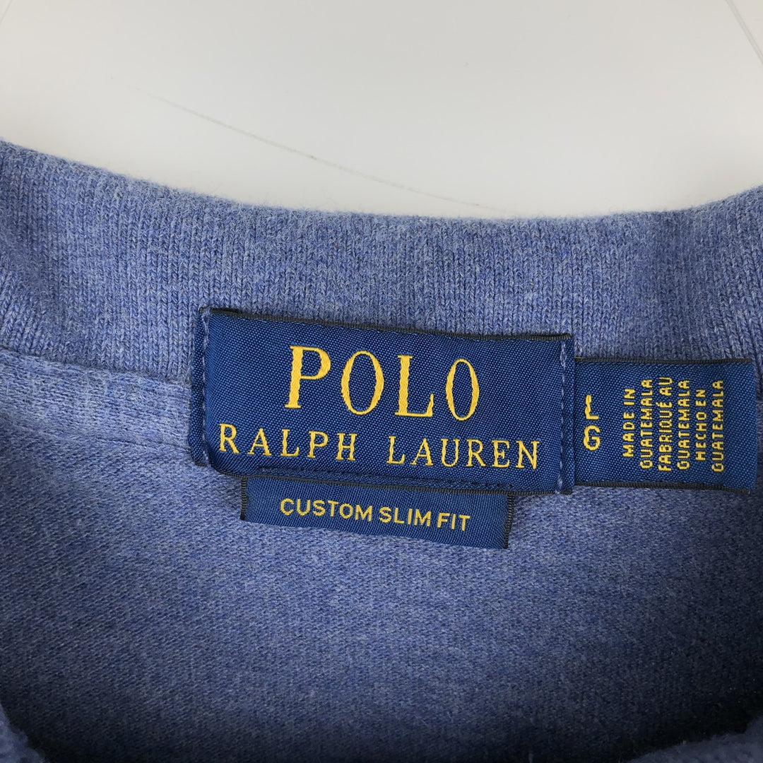 Ralph Lauren POLO RALPH LAUREN CUSTOM SLIM FIT short sleeve polo shirt, men's size L cotton Blue type light blue Vintage Second Hand