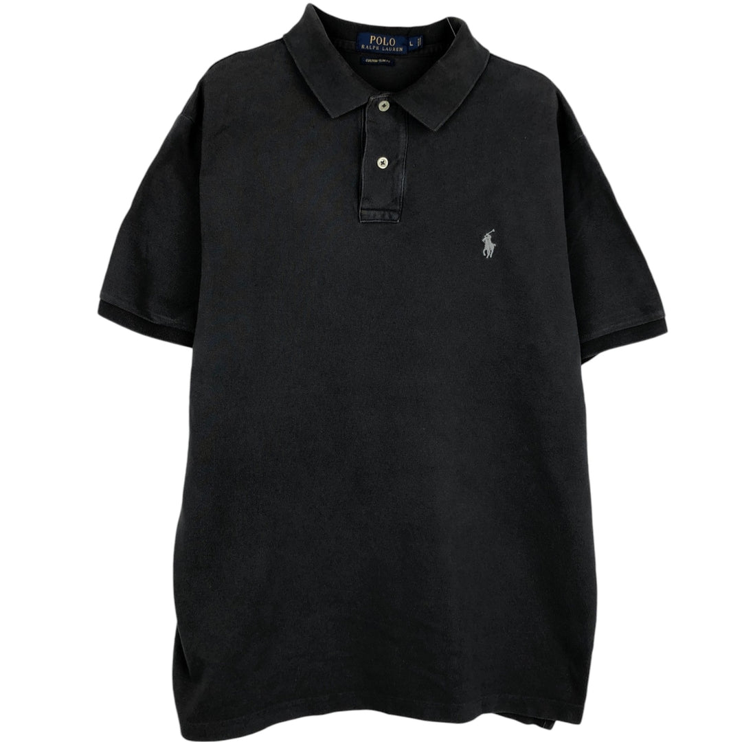 Ralph Lauren POLO RALPH LAUREN CUSTOM SLIM FIT short sleeve polo shirt, men's size L cotton Charcoal Vintage Second Hand