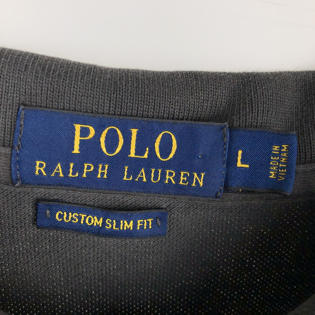 Ralph Lauren POLO RALPH LAUREN CUSTOM SLIM FIT short sleeve polo shirt, men's size L cotton Charcoal Vintage Second Hand