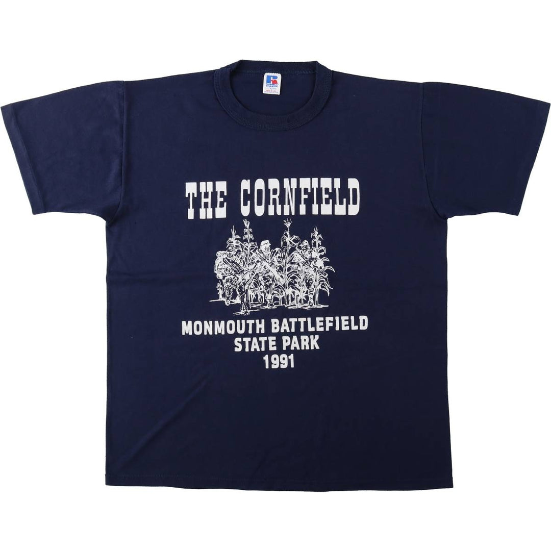 Vintage 90'S Russell print T-shirt, Made in USA, Men's Size L cotton navy blue type Vintage Second Hand