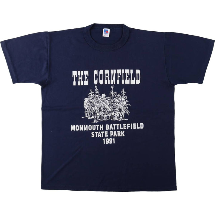 Vintage 90'S Russell print T-shirt, Made in USA, Men's Size L cotton navy blue type Vintage Second Hand