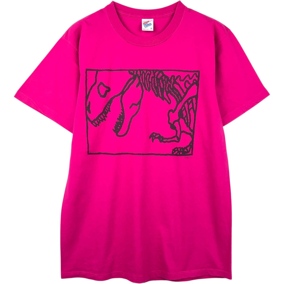 Vintage 80'S Jerseys Printed T-shirt, Made in USA, Men's L cotton pink type Vintage Second Hand