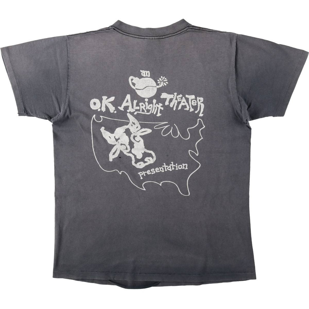 Delta Print T-Shirt, Made in USA, Men's Size L (approx.) cotton Charcoal Vintage Second Hand