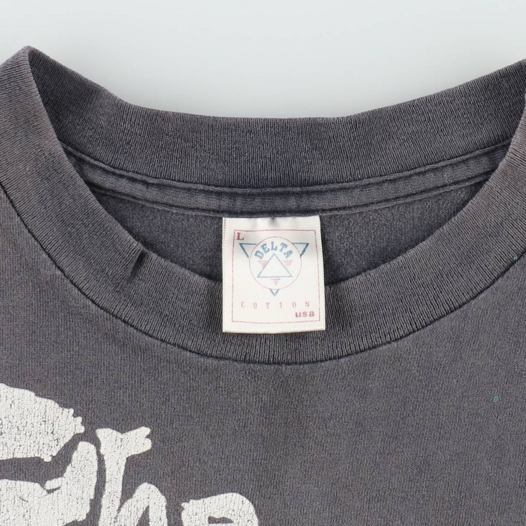 Delta Print T-Shirt, Made in USA, Men's Size L (approx.) cotton Charcoal Vintage Second Hand