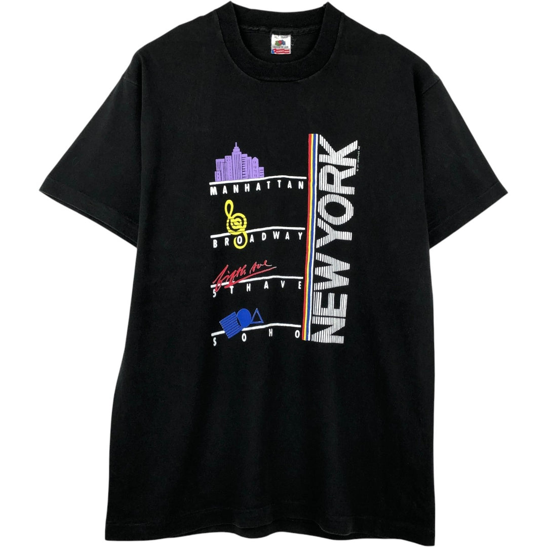 90'S Fruit of the Loom printed T-shirt, made in the USA, men's XL size, vintage cotton black type Vintage Second Hand