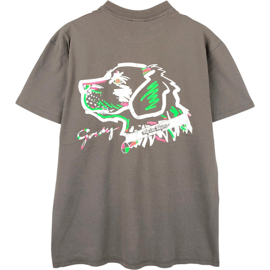 90'S Stedman Dog Print T-Shirt, Made in USA, Men's Size L (Equivalent), Vintage cotton Beige type Vintage Second Hand