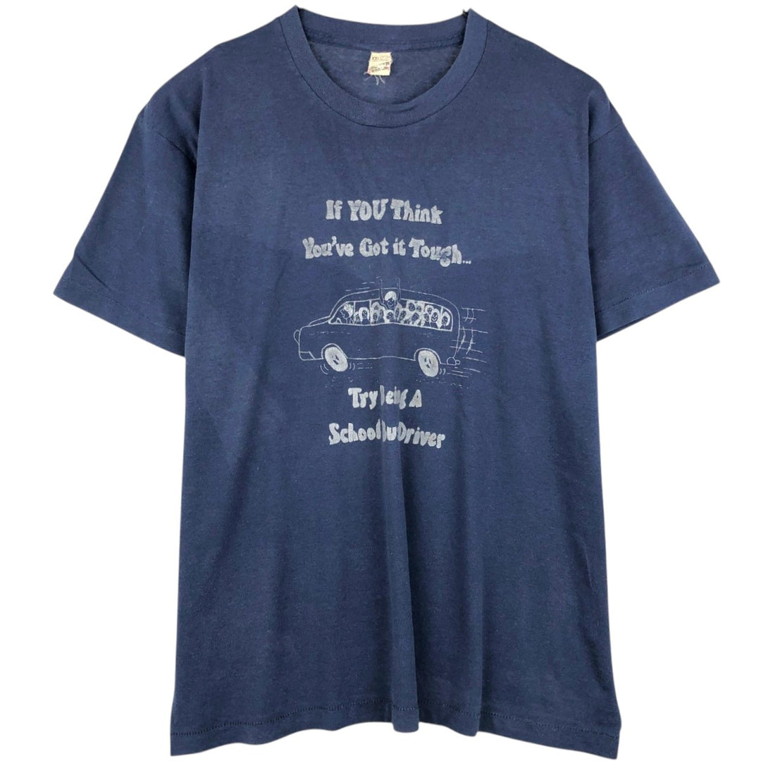 80s-90'S Screen Stars message print T-shirt, Made in USA, Men's XXL equivalent, Vintage cotton navy blue type Vintage Second Hand