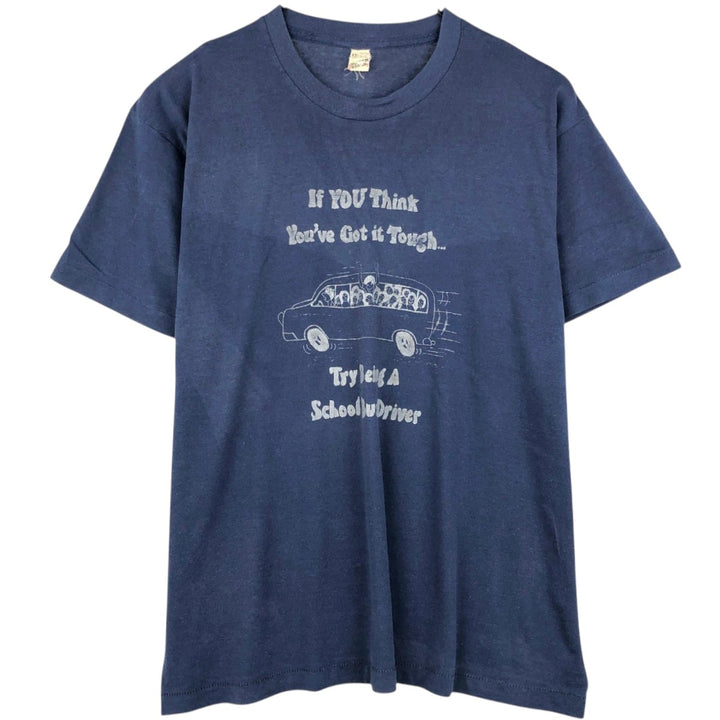 80s-90'S Screen Stars message print T-shirt, Made in USA, Men's XXL equivalent, Vintage cotton navy blue type Vintage Second Hand