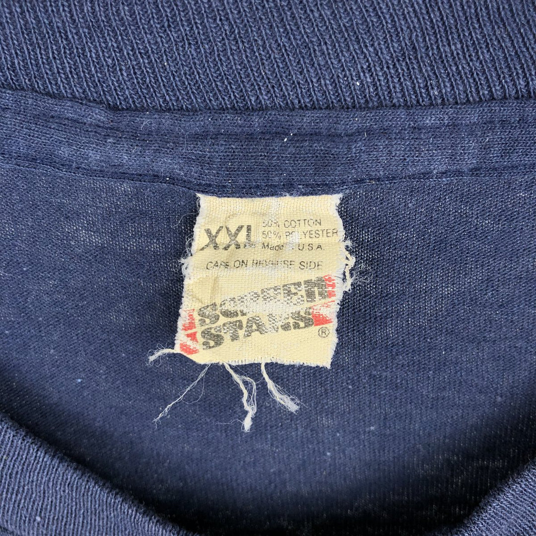 80s-90'S Screen Stars message print T-shirt, Made in USA, Men's XXL equivalent, Vintage cotton navy blue type Vintage Second Hand