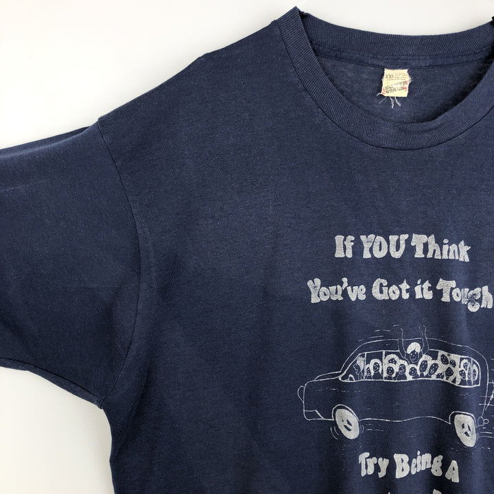 80s-90'S Screen Stars message print T-shirt, Made in USA, Men's XXL equivalent, Vintage cotton navy blue type Vintage Second Hand