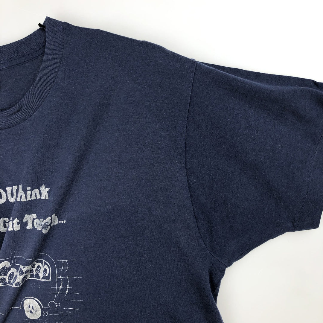 80s-90'S Screen Stars message print T-shirt, Made in USA, Men's XXL equivalent, Vintage cotton navy blue type Vintage Second Hand