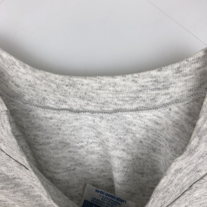 80'S Hanes Fifty-Fifty Blue Tag Printed T-Shirt Made in USA Men's L Size Vintage cotton gray type Vintage Second Hand