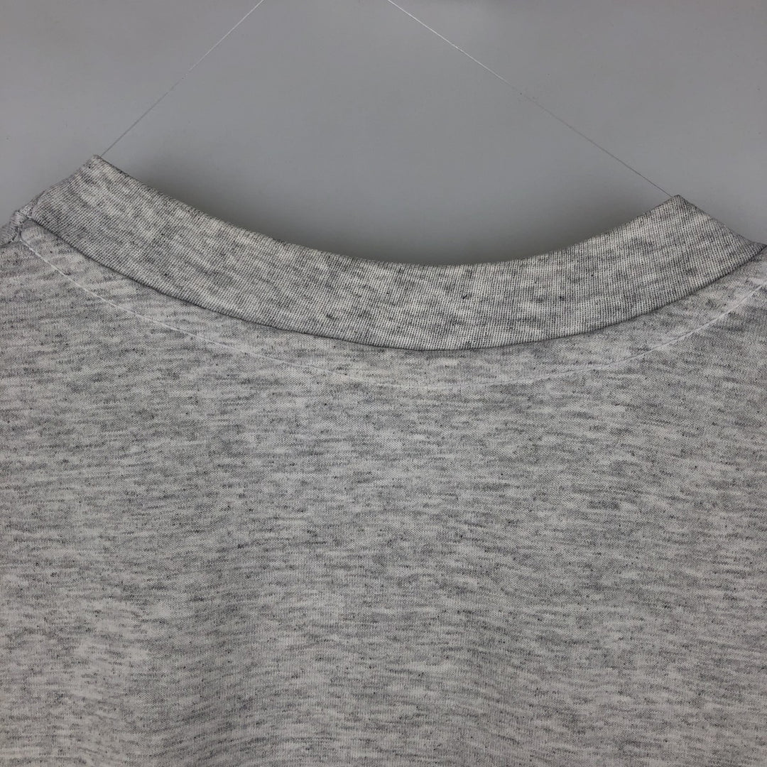 80'S Hanes Fifty-Fifty Blue Tag Printed T-Shirt Made in USA Men's L Size Vintage cotton gray type Vintage Second Hand