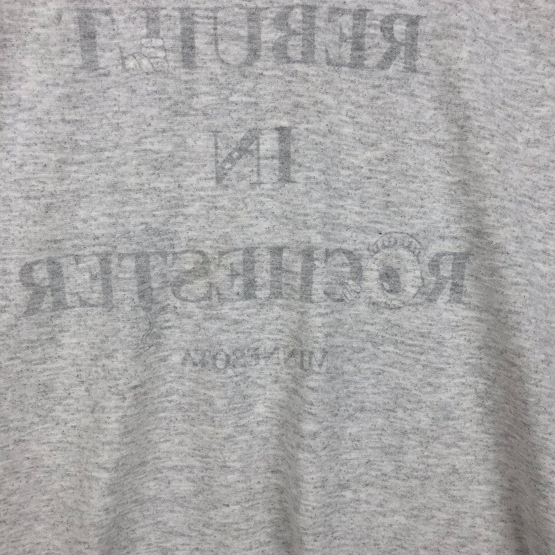 80'S Hanes Fifty-Fifty Blue Tag Printed T-Shirt Made in USA Men's L Size Vintage cotton gray type Vintage Second Hand