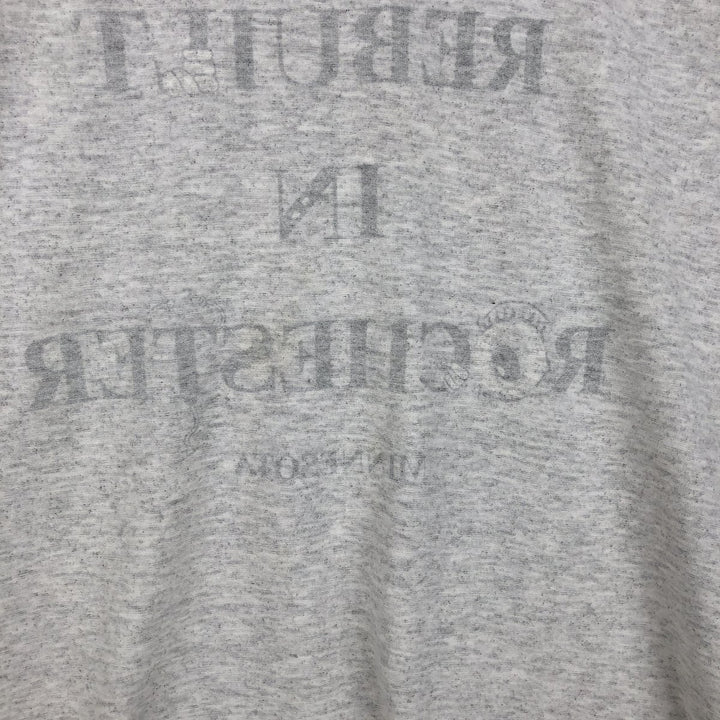 80'S Hanes Fifty-Fifty Blue Tag Printed T-Shirt Made in USA Men's L Size Vintage cotton gray type Vintage Second Hand