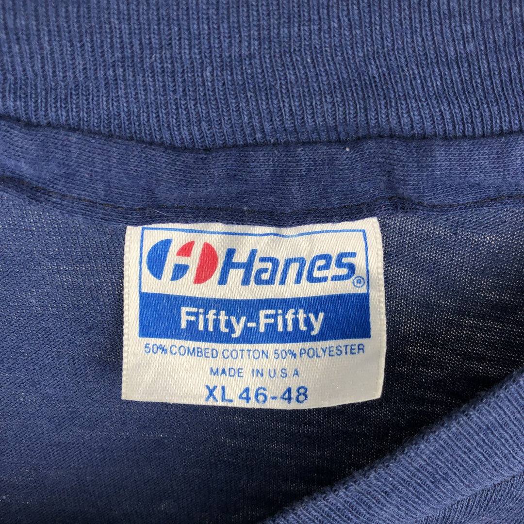 Vintage 1980'S Hanes Fifty-Fifty Blue Tag Print T-Shirt, Made in USA, Men's XL cotton navy blue type Vintage Second Hand