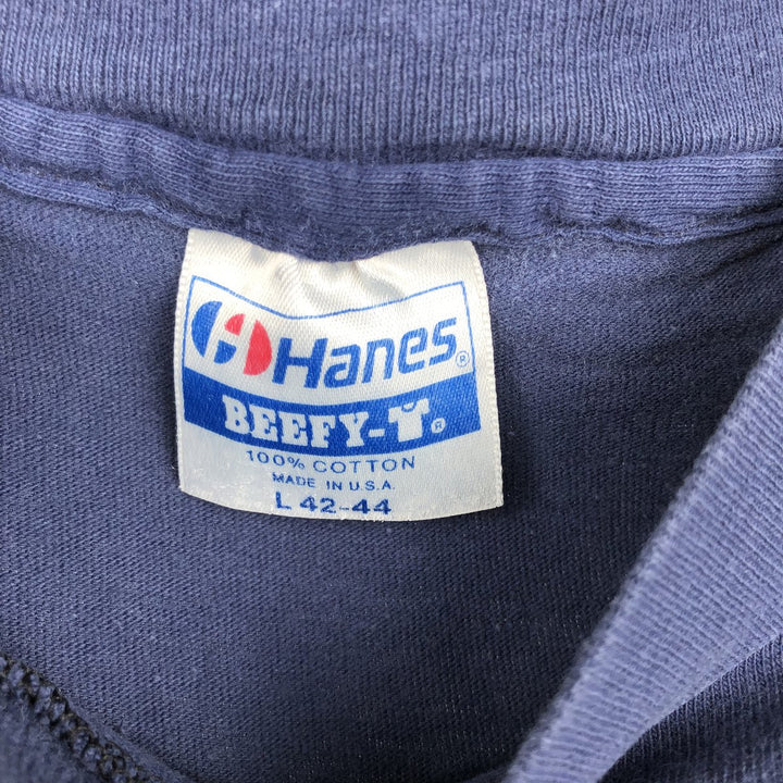 Vintage 80'S Hanes BEEFY-T Blue Tag Printed T-Shirt Made in USA Men's Size L cotton navy blue type Vintage Second Hand