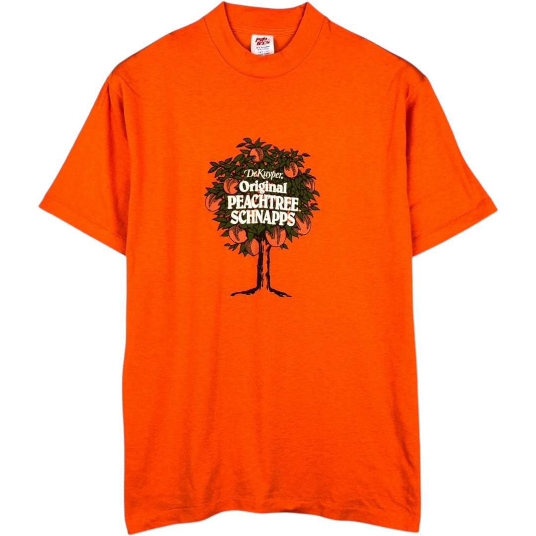 80'S PRO TEES DeKuyper Original PEACHTREE SCHNAPPS Advertising T-Shirt, Made in USA, Men's Size L (Equivalent), Vintage polyester orange type Vintage Second Hand