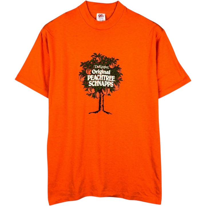 80'S PRO TEES DeKuyper Original PEACHTREE SCHNAPPS Advertising T-Shirt, Made in USA, Men's Size L (Equivalent), Vintage polyester orange type Vintage Second Hand