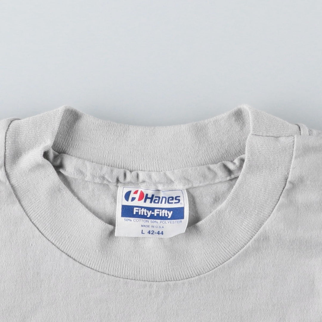 90'S Hanes printed T-shirt, made in USA, men's size L equivalent. cotton gray type Vintage Second Hand