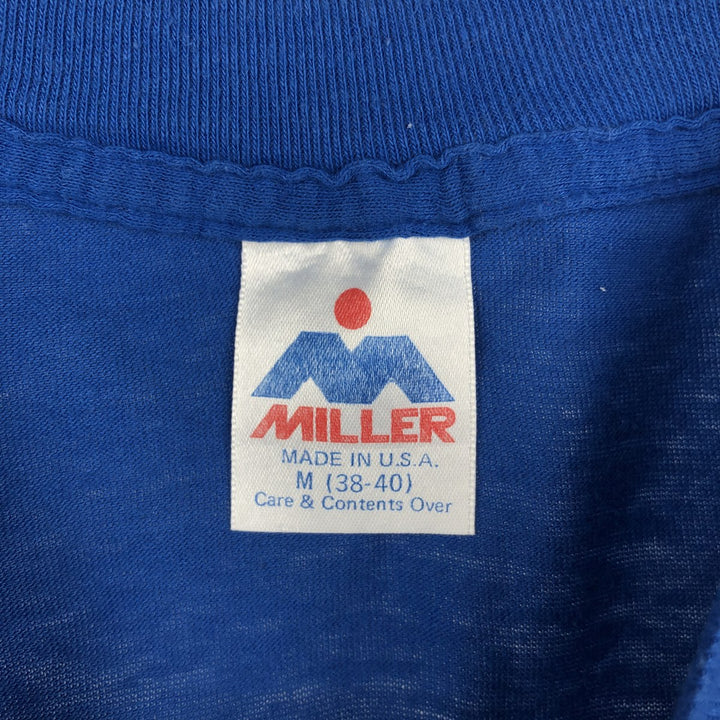 1980'S Miller Print T-Shirt, Made in USA, Men's Size M (Equivalent), Vintage polyester blue type Vintage Second Hand