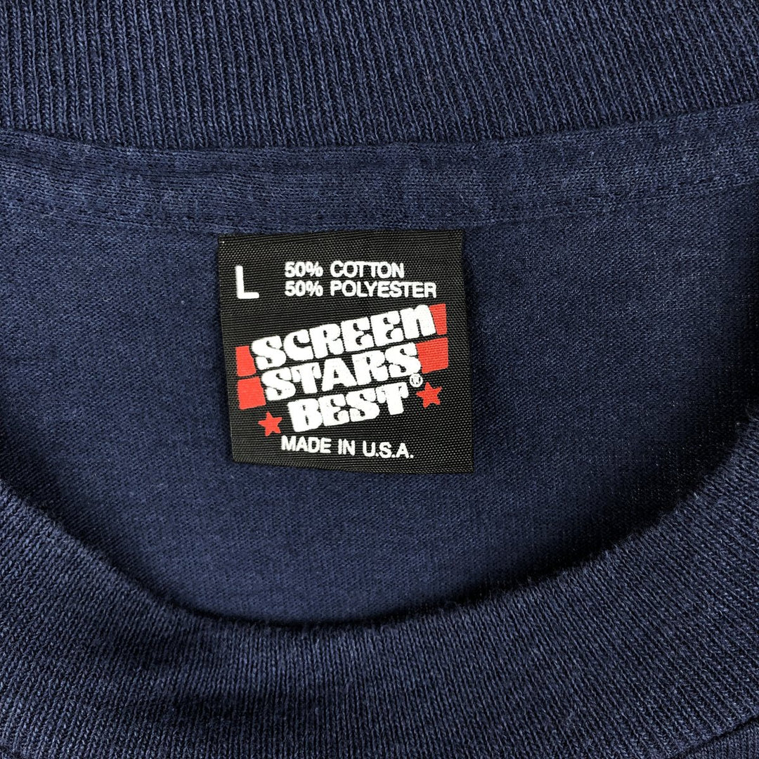 90'S SCREEN STARS College T-shirt, Made in USA, Men's L size, Vintage cotton navy blue type Vintage Second Hand