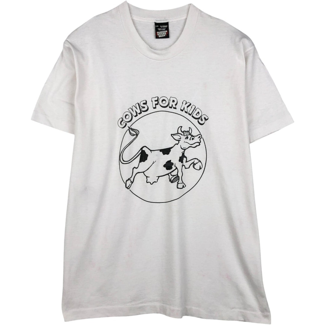 90'S SCREEN STARS printed T-shirt, made in Canada, men's XL size, vintage cotton white type Vintage Second Hand